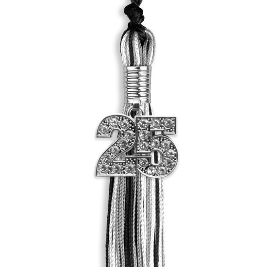Black/Silver/White Mixed Color Graduation Tassel with Silver Bling Charm by Wholesale Grad Supply