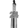 Black/Silver/White Mixed Color Graduation Tassel with Silver Bling Charm by Wholesale Grad Supply