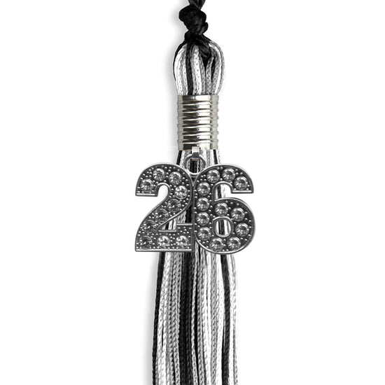 Black/Silver/White Mixed Color Graduation Tassel with Silver Bling Charm by Wholesale Grad Supply