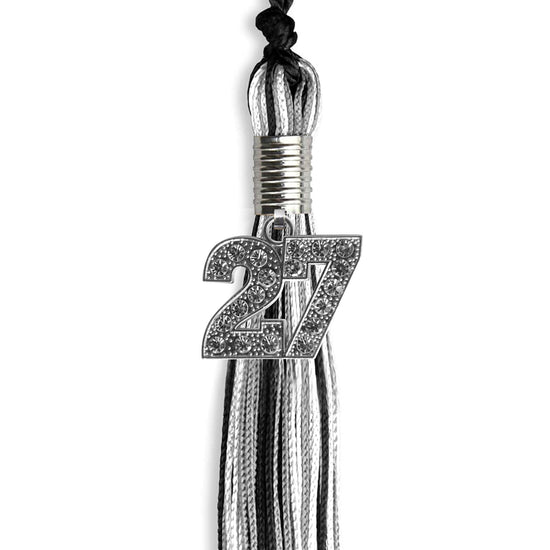 Black/Silver/White Mixed Color Graduation Tassel with Silver Bling Charm by Wholesale Grad Supply