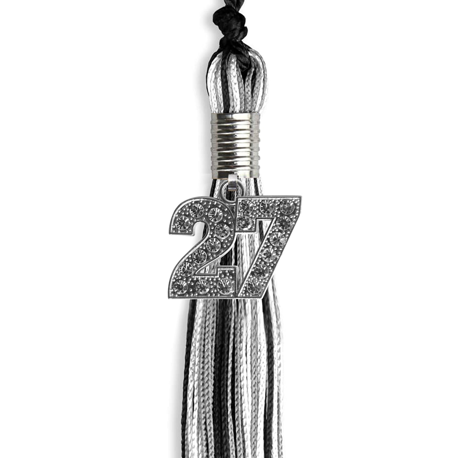 Black/Silver/White Mixed Color Graduation Tassel with Silver Bling Charm by Wholesale Grad Supply