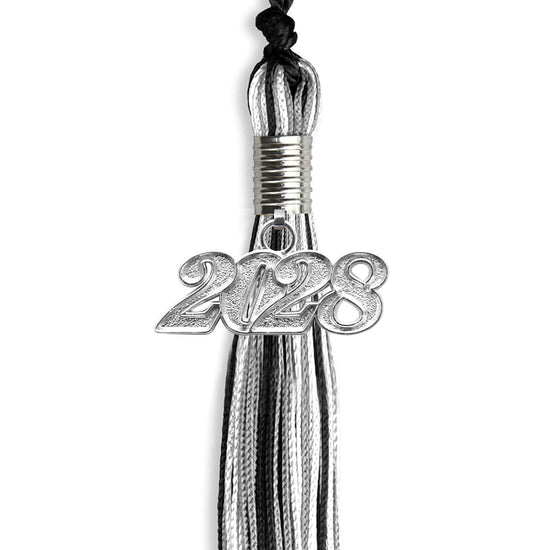 Black/Silver/White Mixed Color Graduation Tassel with Silver Bling Charm by Wholesale Grad Supply