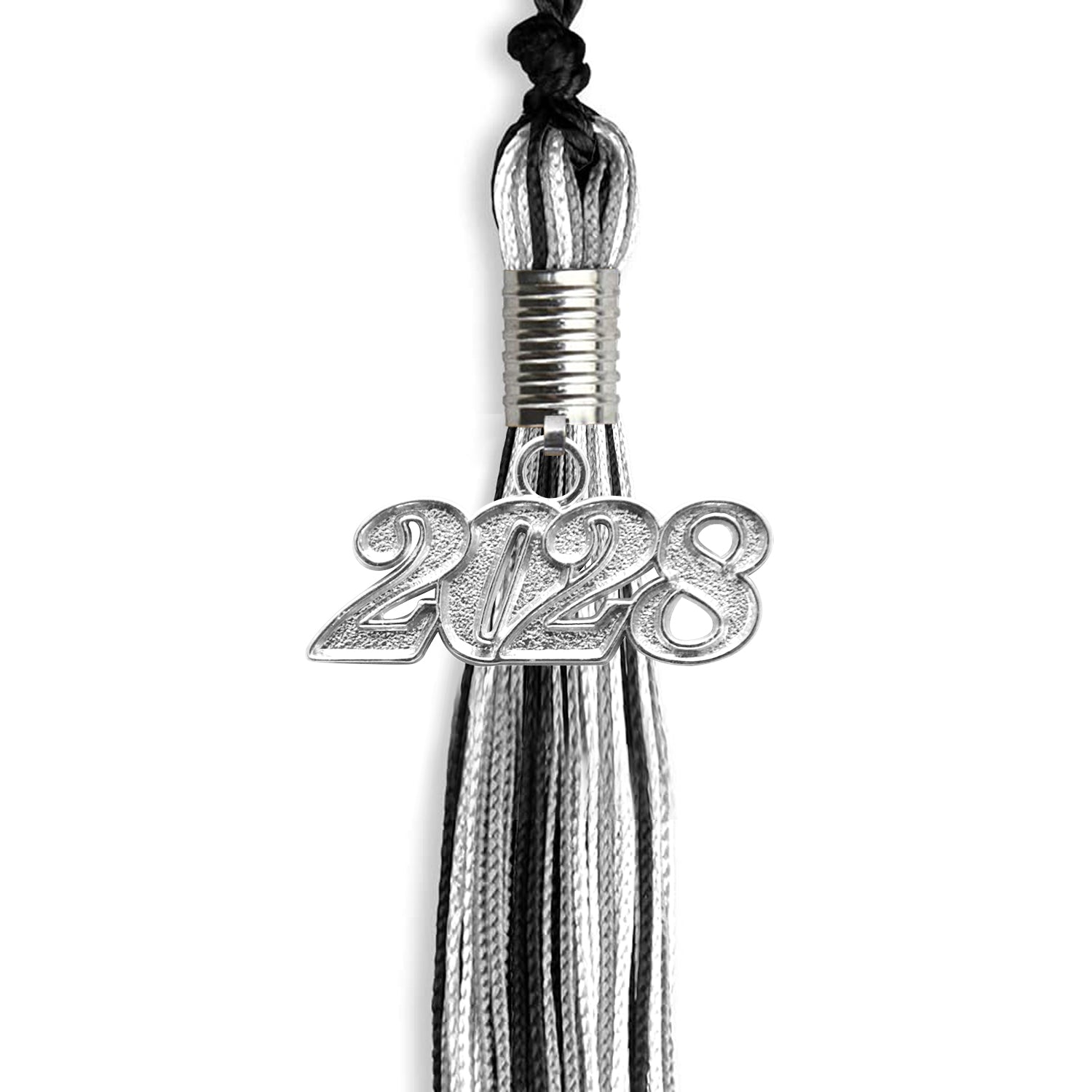 Black/Silver/White Mixed Color Graduation Tassel with Silver Bling Charm by Wholesale Grad Supply