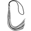Black/Silver/White Mixed Color Graduation Tassel with Silver Stacked Date Drop by Wholesale Grad Supply