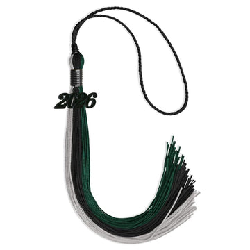 Black/Teal/Grey Graduation Tassel with Black Bling Charm by Wholesale Grad Supply