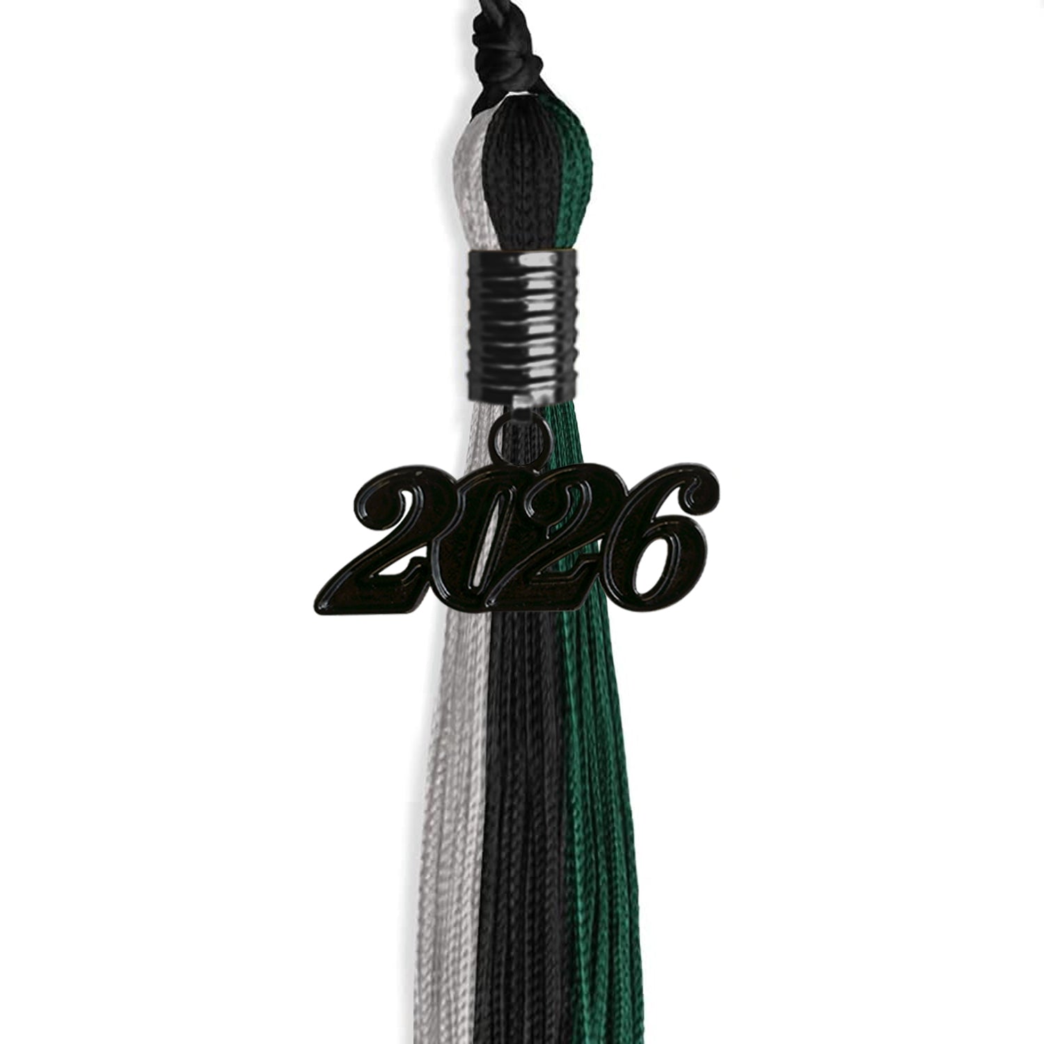 Black/Teal/Grey Graduation Tassel with Black Bling Charm by Wholesale Grad Supply