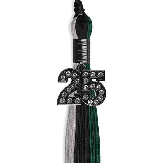 Black/Teal/Grey Graduation Tassel with Black Bling Charm by Wholesale Grad Supply