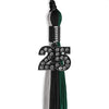 Black/Teal/Grey Graduation Tassel with Black Bling Charm by Wholesale Grad Supply