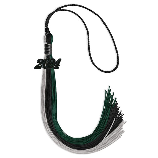Black/Teal/Grey Graduation Tassel with Black Bling Charm by Wholesale Grad Supply