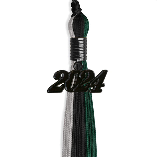 Black/Teal/Grey Graduation Tassel with Black Bling Charm by Wholesale Grad Supply