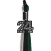 Black/Teal/Grey Graduation Tassel with Black Bling Charm by Wholesale Grad Supply
