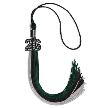 Black/Teal/Grey Graduation Tassel with Black Bling Charm by Wholesale Grad Supply