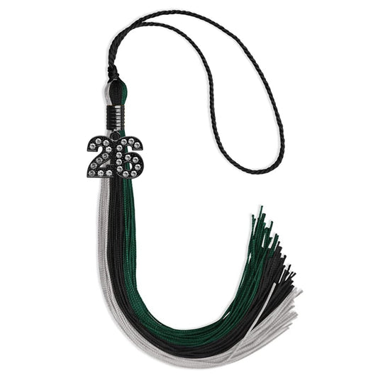 Black/Teal/Grey Graduation Tassel with Black Bling Charm by Wholesale Grad Supply