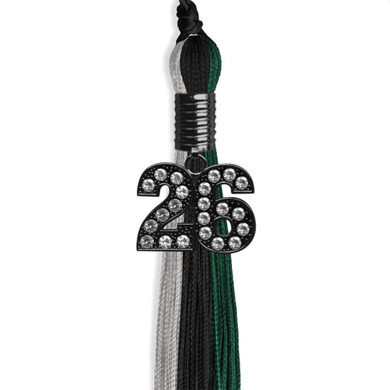 Black/Teal/Grey Graduation Tassel with Black Bling Charm by Wholesale Grad Supply