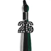 Black/Teal/Grey Graduation Tassel with Black Bling Charm by Wholesale Grad Supply