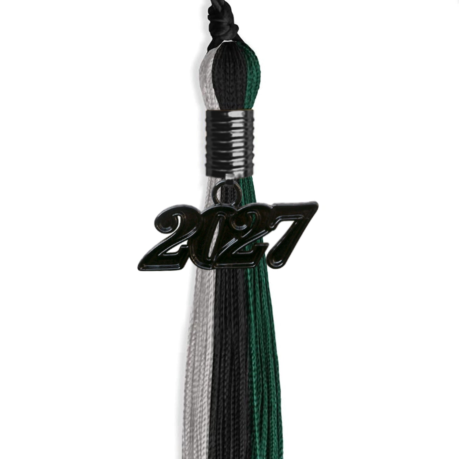 Black/Teal/Grey Graduation Tassel with Black Bling Charm by Wholesale Grad Supply