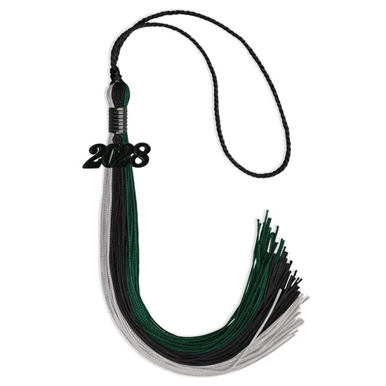 Black/Teal/Grey Graduation Tassel with Black Bling Charm by Wholesale Grad Supply
