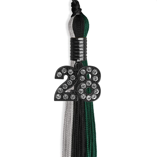 Black/Teal/Grey Graduation Tassel with Black Bling Charm by Wholesale Grad Supply