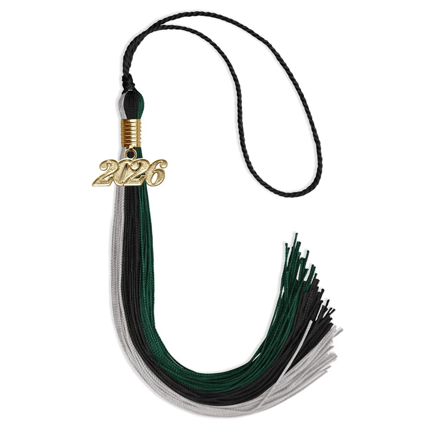 Black/Teal/Grey Graduation Tassel with Gold Bling Charm by Wholesale Grad Supply