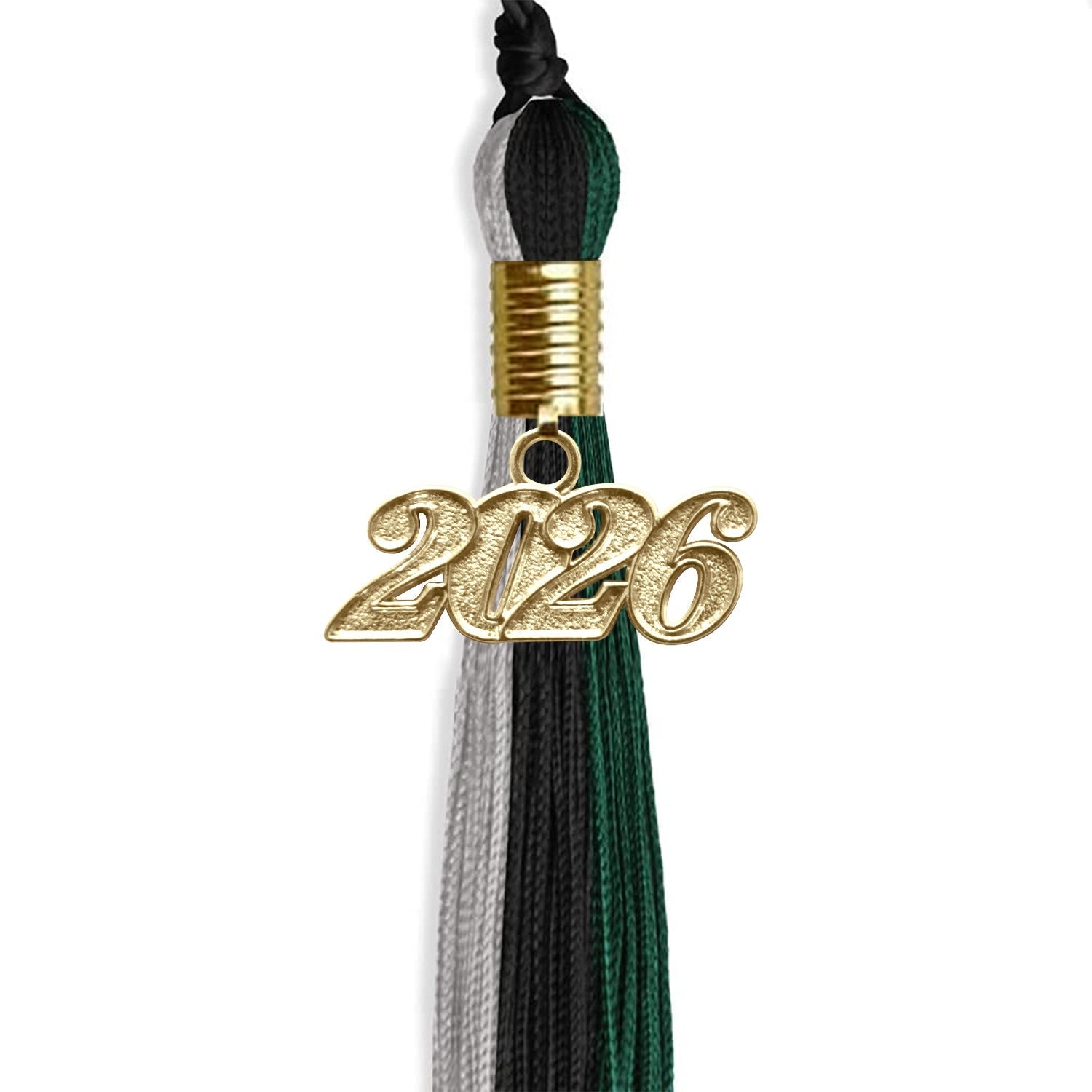Black/Teal/Grey Graduation Tassel with Gold Bling Charm by Wholesale Grad Supply