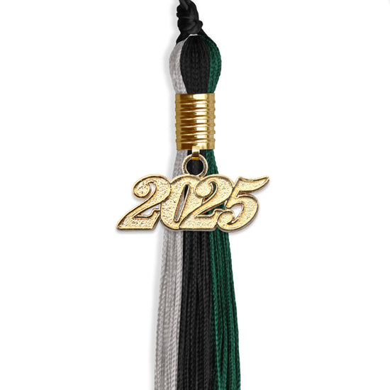 Black/Teal/Grey Graduation Tassel with Gold Bling Charm by Wholesale Grad Supply