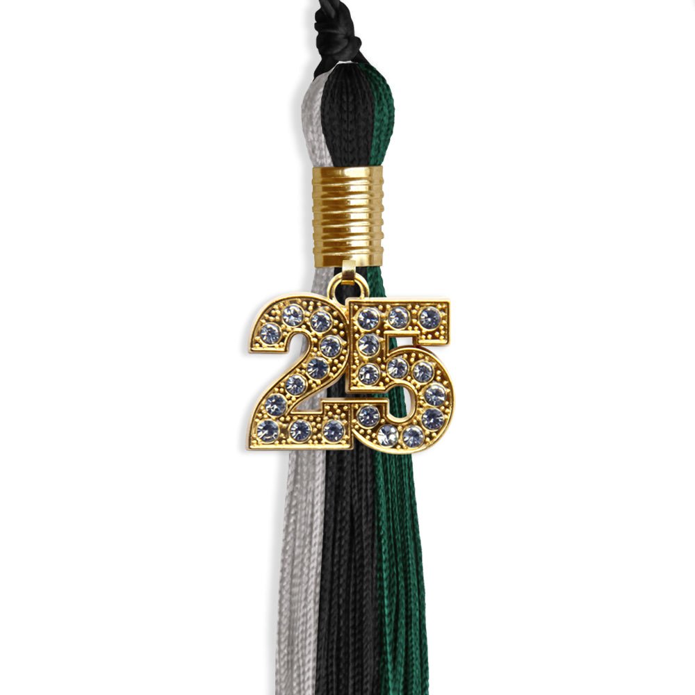 Black/Teal/Grey Graduation Tassel with Gold Bling Charm by Wholesale Grad Supply