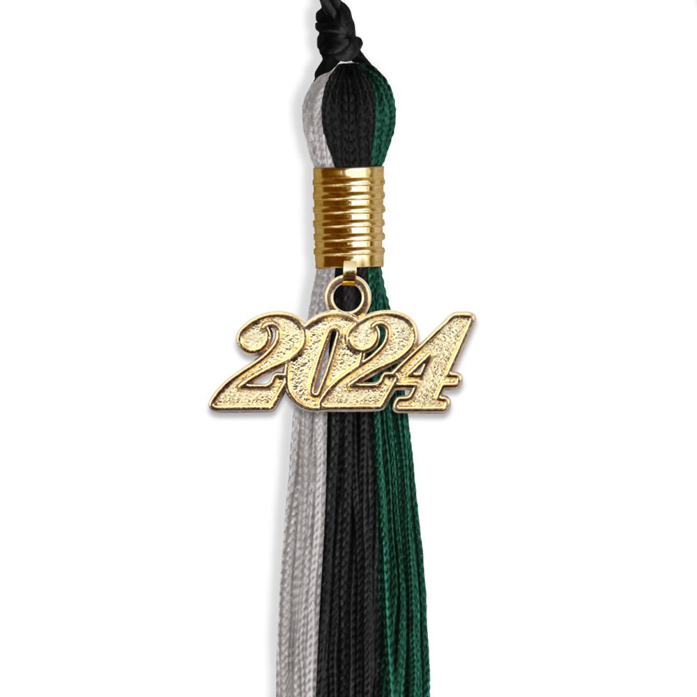 Black/Teal/Grey Graduation Tassel with Gold Bling Charm by Wholesale Grad Supply