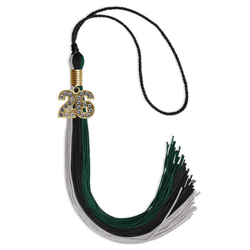 Black/Teal/Grey Graduation Tassel with Gold Bling Charm by Wholesale Grad Supply