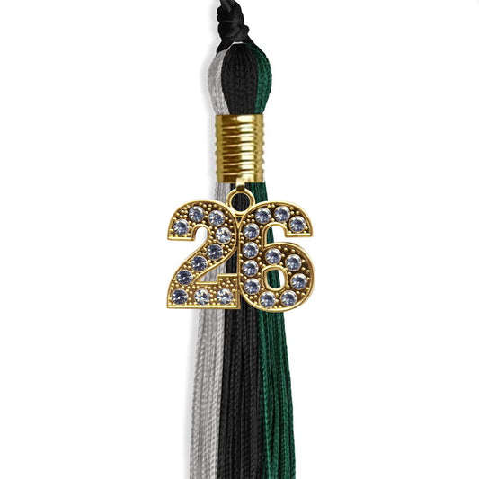 Black/Teal/Grey Graduation Tassel with Gold Bling Charm by Wholesale Grad Supply