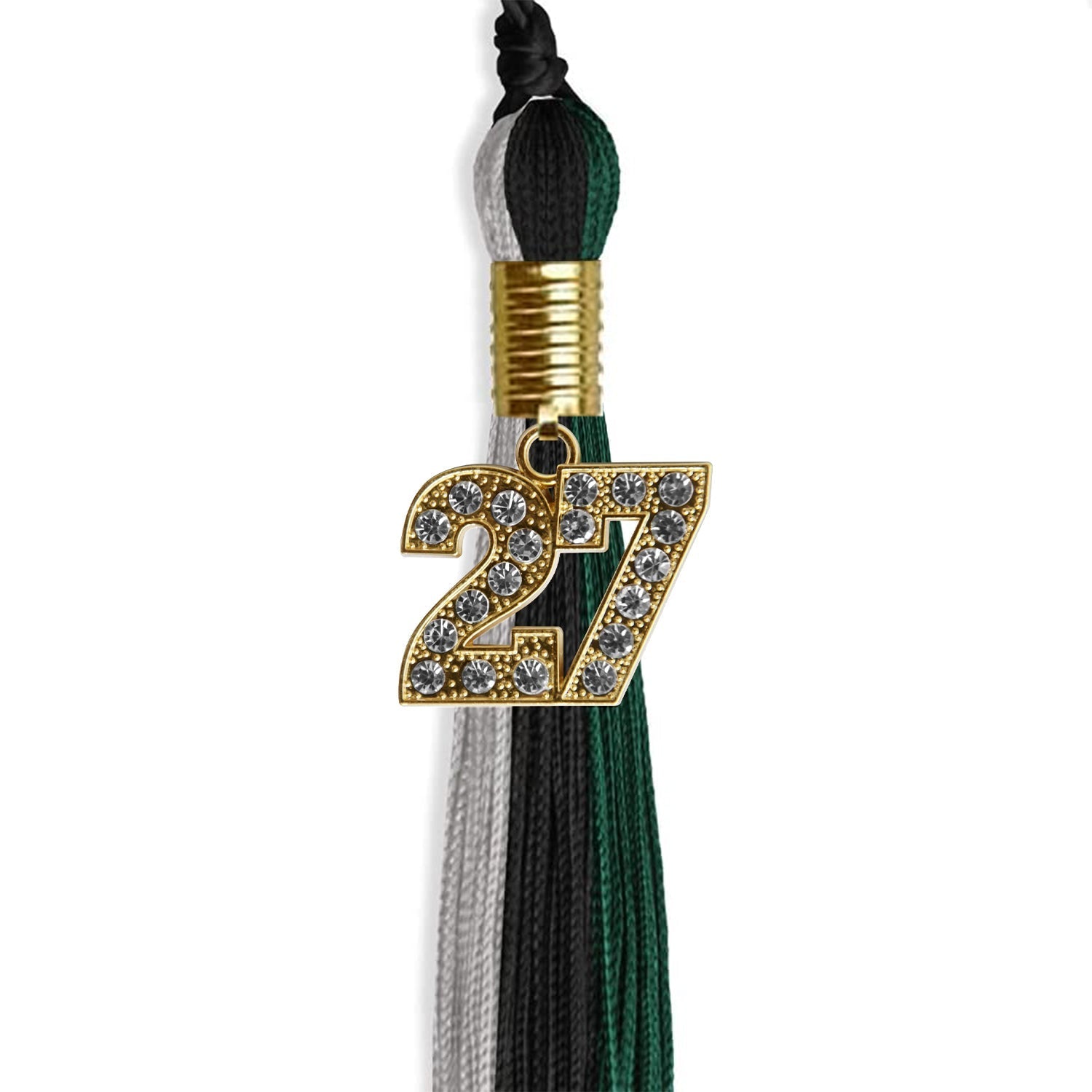 Black/Teal/Grey Graduation Tassel with Gold Bling Charm by Wholesale Grad Supply