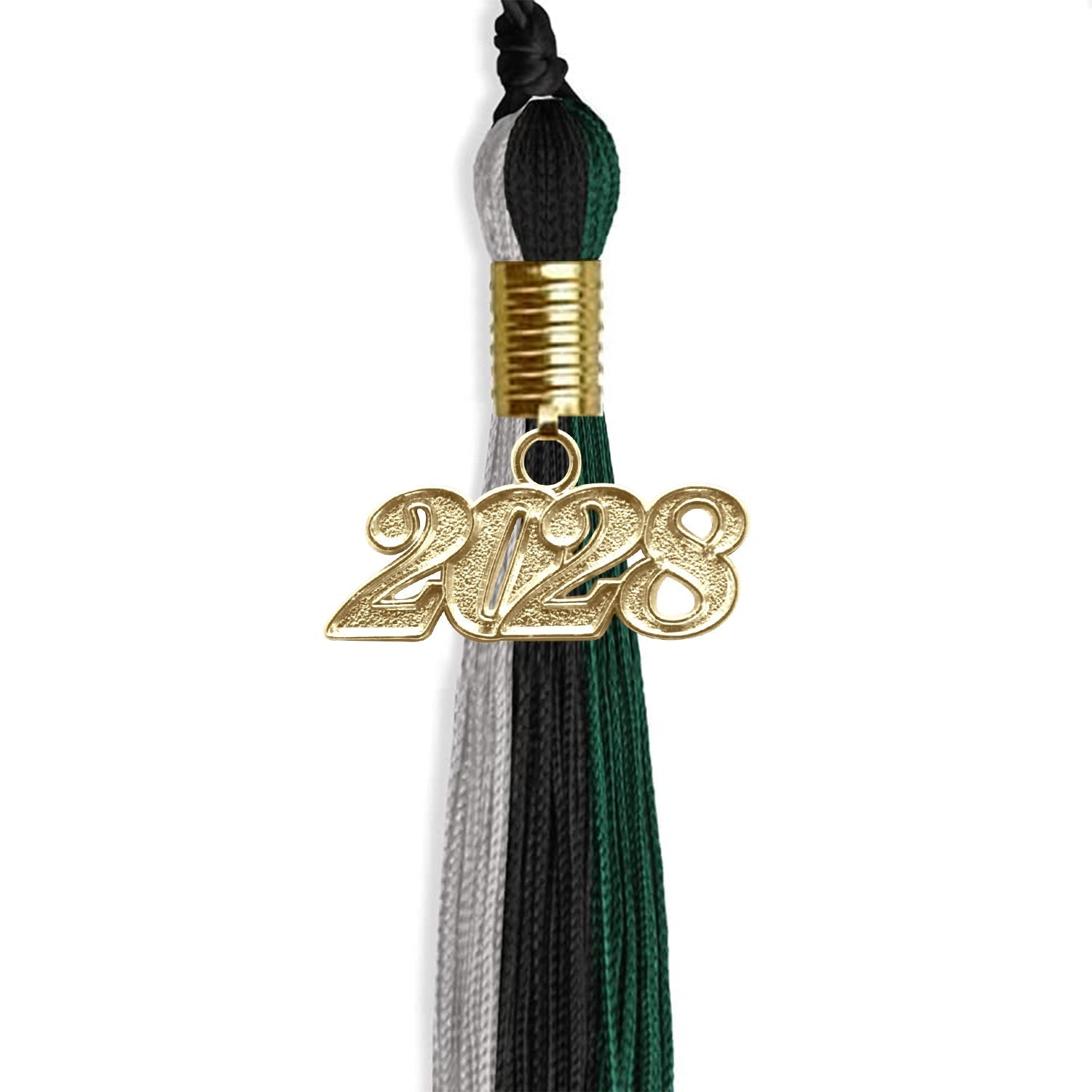 Black/Teal/Grey Graduation Tassel with Gold Bling Charm by Wholesale Grad Supply