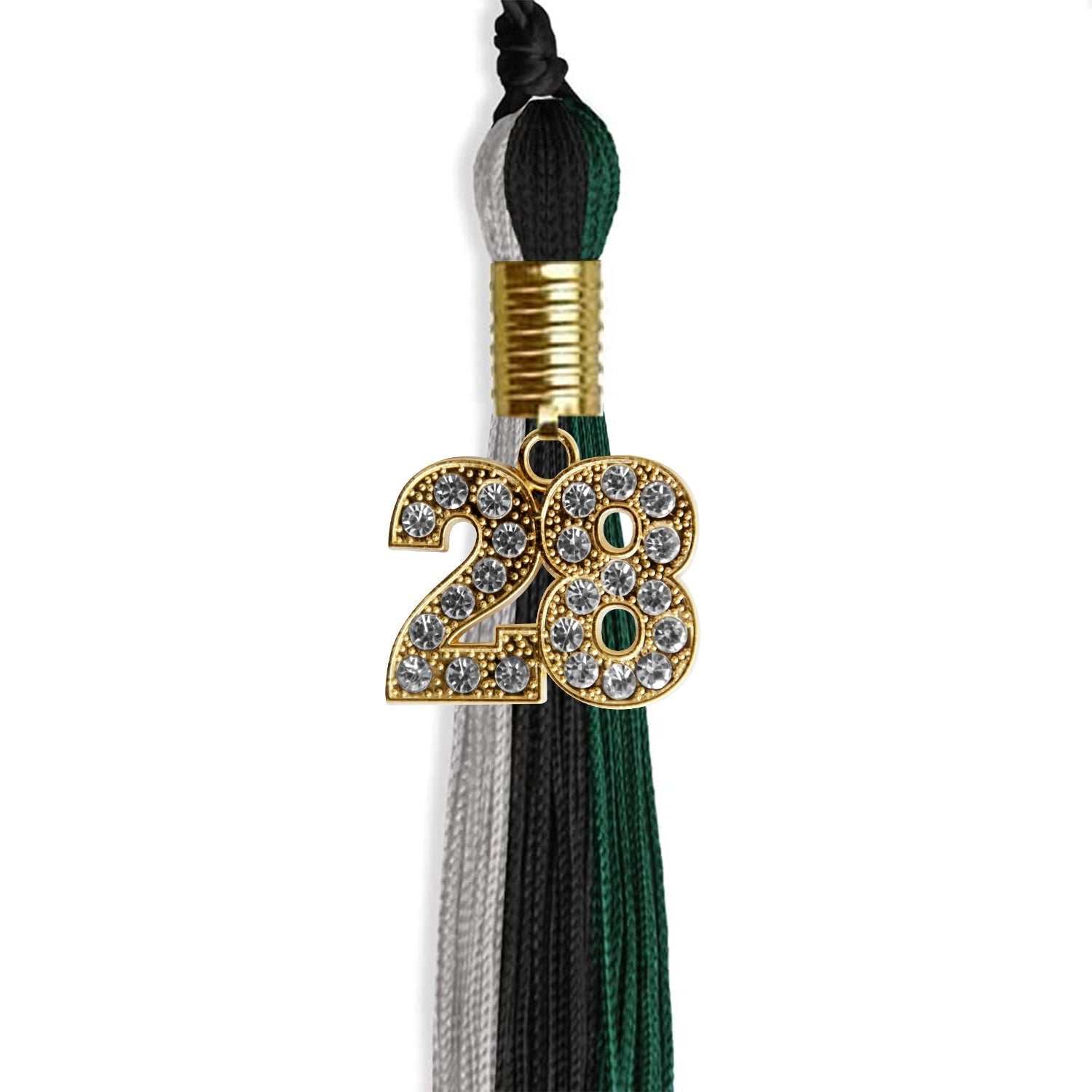 Black/Teal/Grey Graduation Tassel with Gold Bling Charm by Wholesale Grad Supply