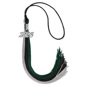 Black/Teal/Grey Graduation Tassel with Silver Bling Charm by Wholesale Grad Supply