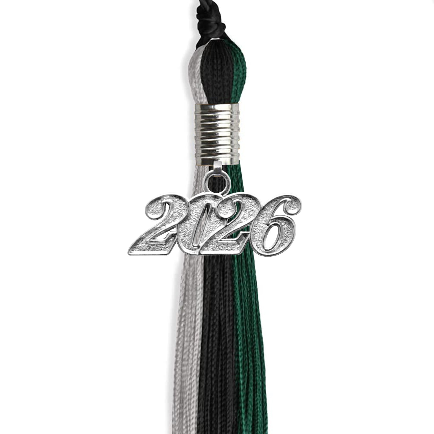 Black/Teal/Grey Graduation Tassel with Silver Bling Charm by Wholesale Grad Supply