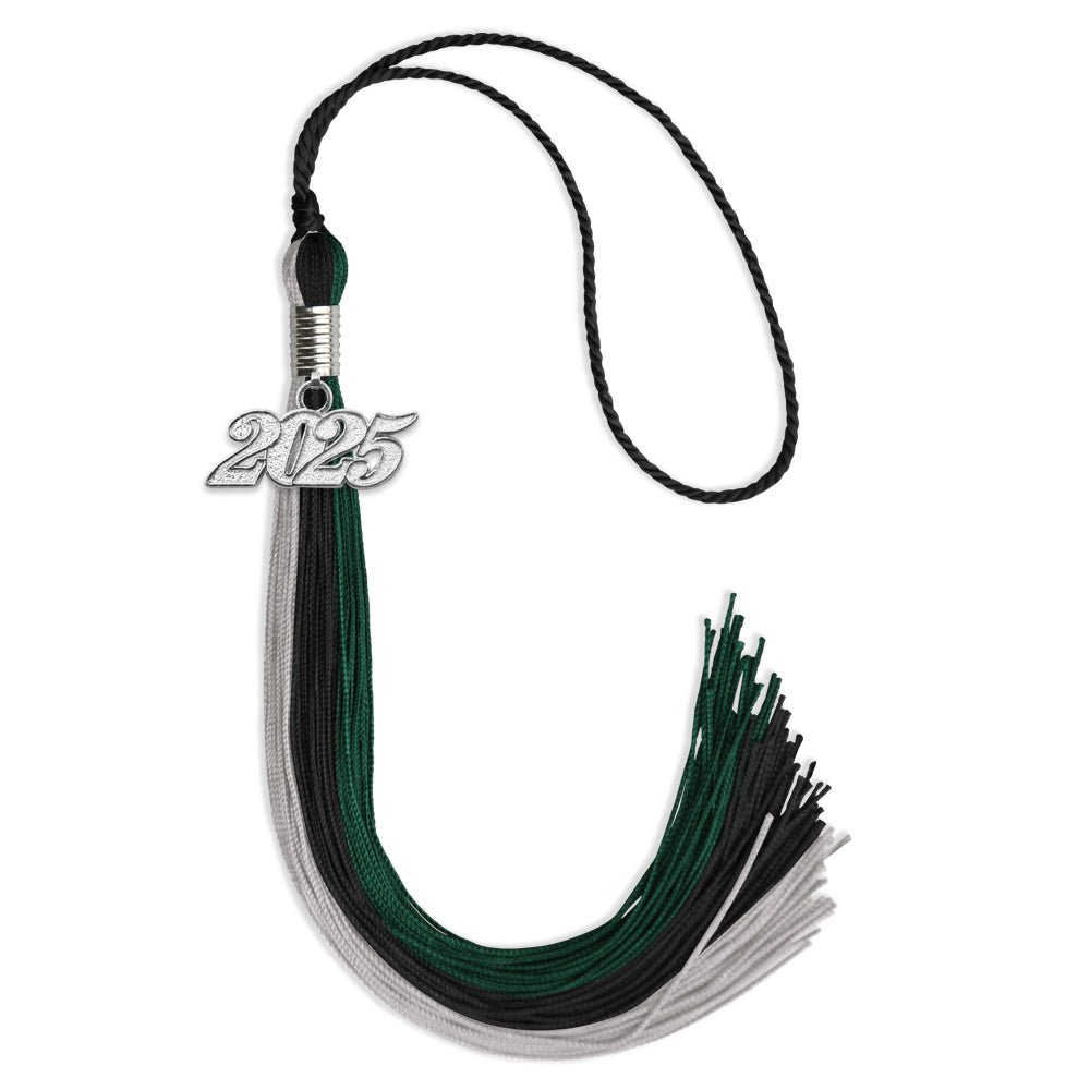 Black/Teal/Grey Graduation Tassel with Silver Bling Charm by Wholesale Grad Supply