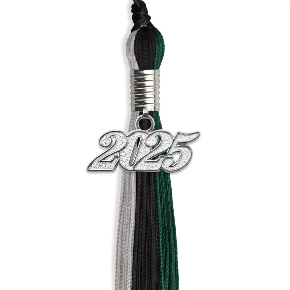 Black/Teal/Grey Graduation Tassel with Silver Bling Charm by Wholesale Grad Supply