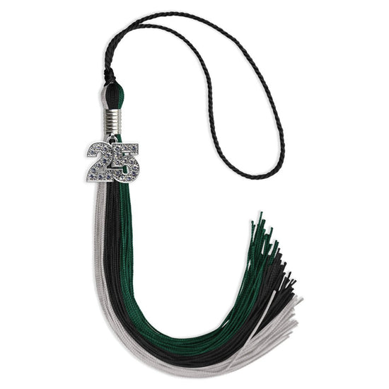 Black/Teal/Grey Graduation Tassel with Silver Bling Charm by Wholesale Grad Supply