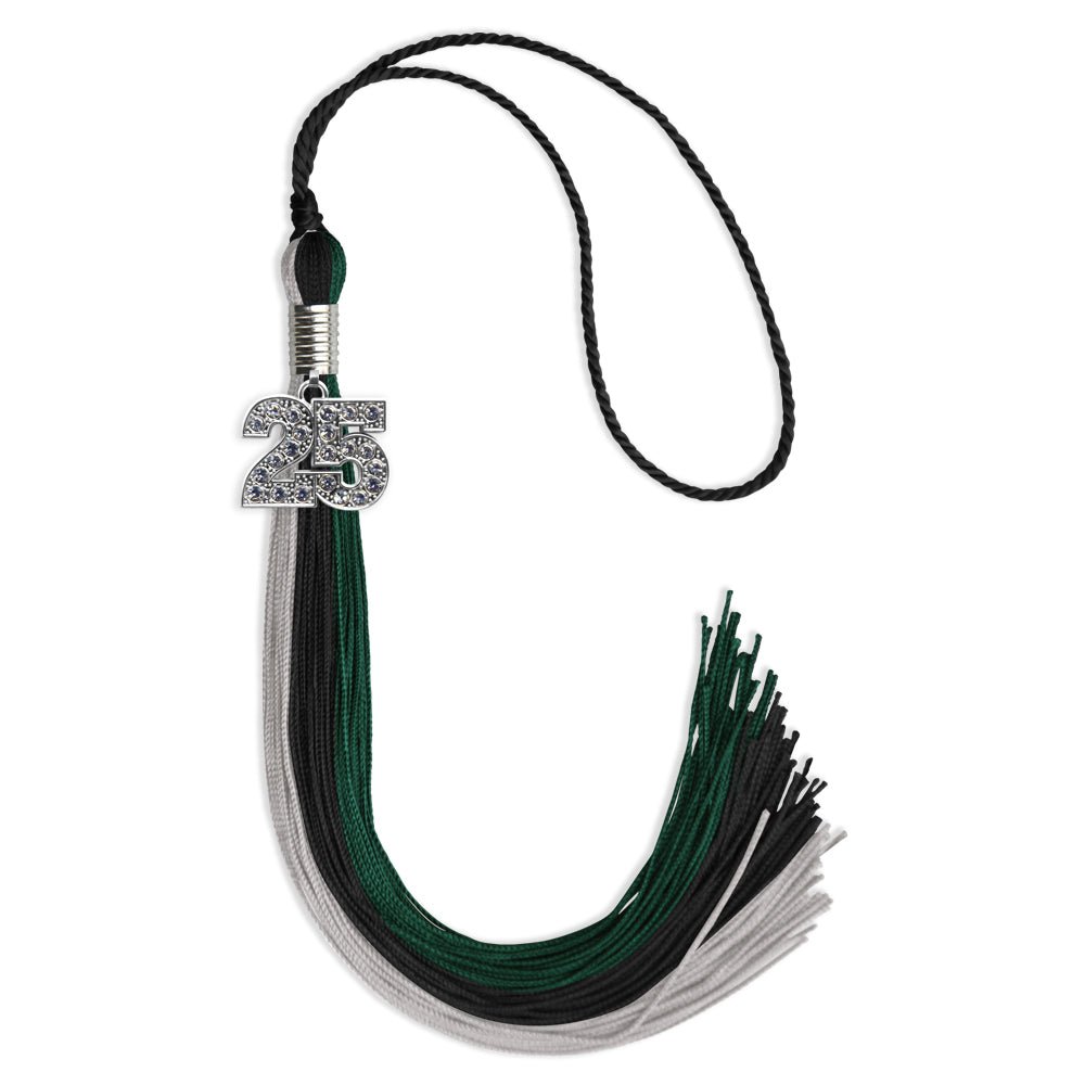 Black/Teal/Grey Graduation Tassel with Silver Bling Charm by Wholesale Grad Supply