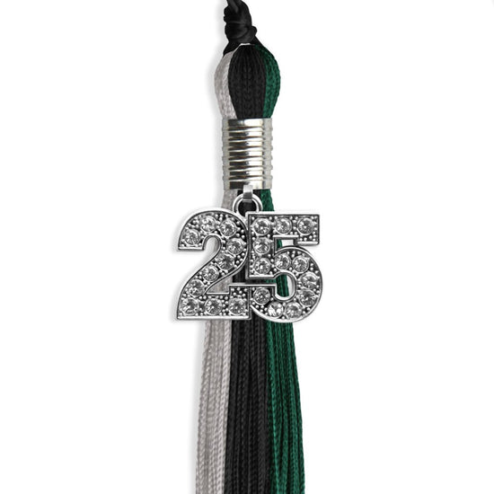 Black/Teal/Grey Graduation Tassel with Silver Bling Charm by Wholesale Grad Supply