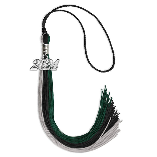 Black/Teal/Grey Graduation Tassel with Silver Bling Charm by Wholesale Grad Supply