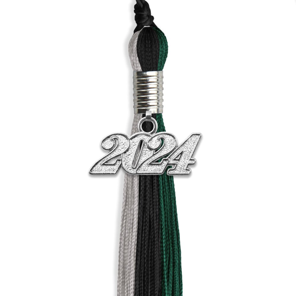 Black/Teal/Grey Graduation Tassel with Silver Bling Charm by Wholesale Grad Supply