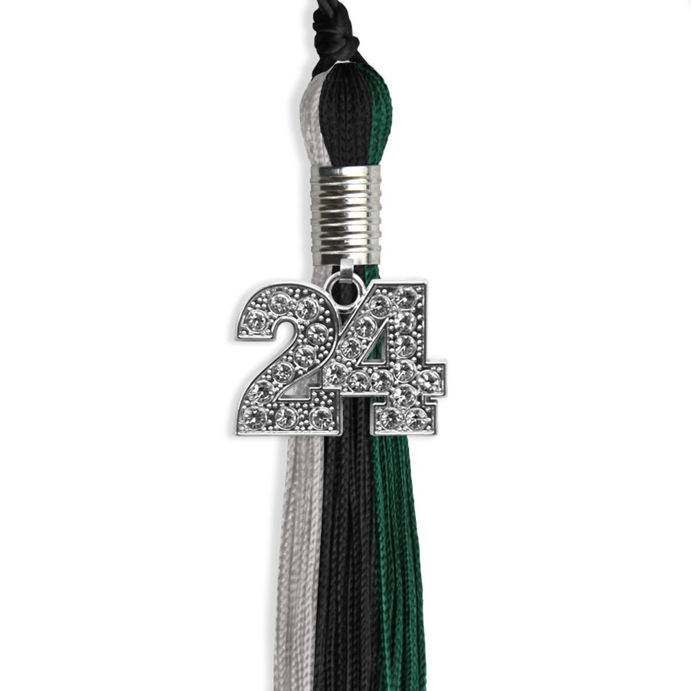 Black/Teal/Grey Graduation Tassel with Silver Bling Charm by Wholesale Grad Supply