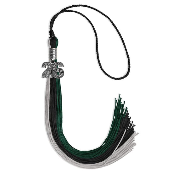 Black/Teal/Grey Graduation Tassel with Silver Bling Charm by Wholesale Grad Supply