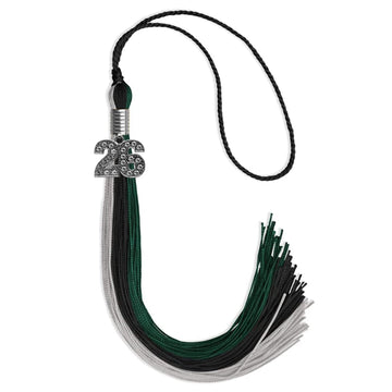 Black/Teal/Grey Graduation Tassel with Silver Bling Charm by Wholesale Grad Supply