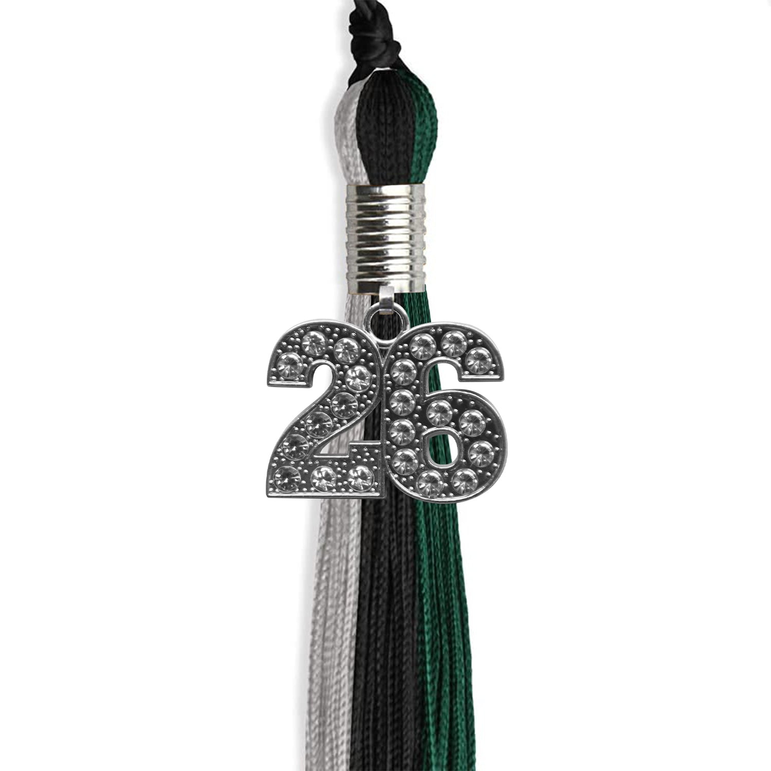 Black/Teal/Grey Graduation Tassel with Silver Bling Charm by Wholesale Grad Supply
