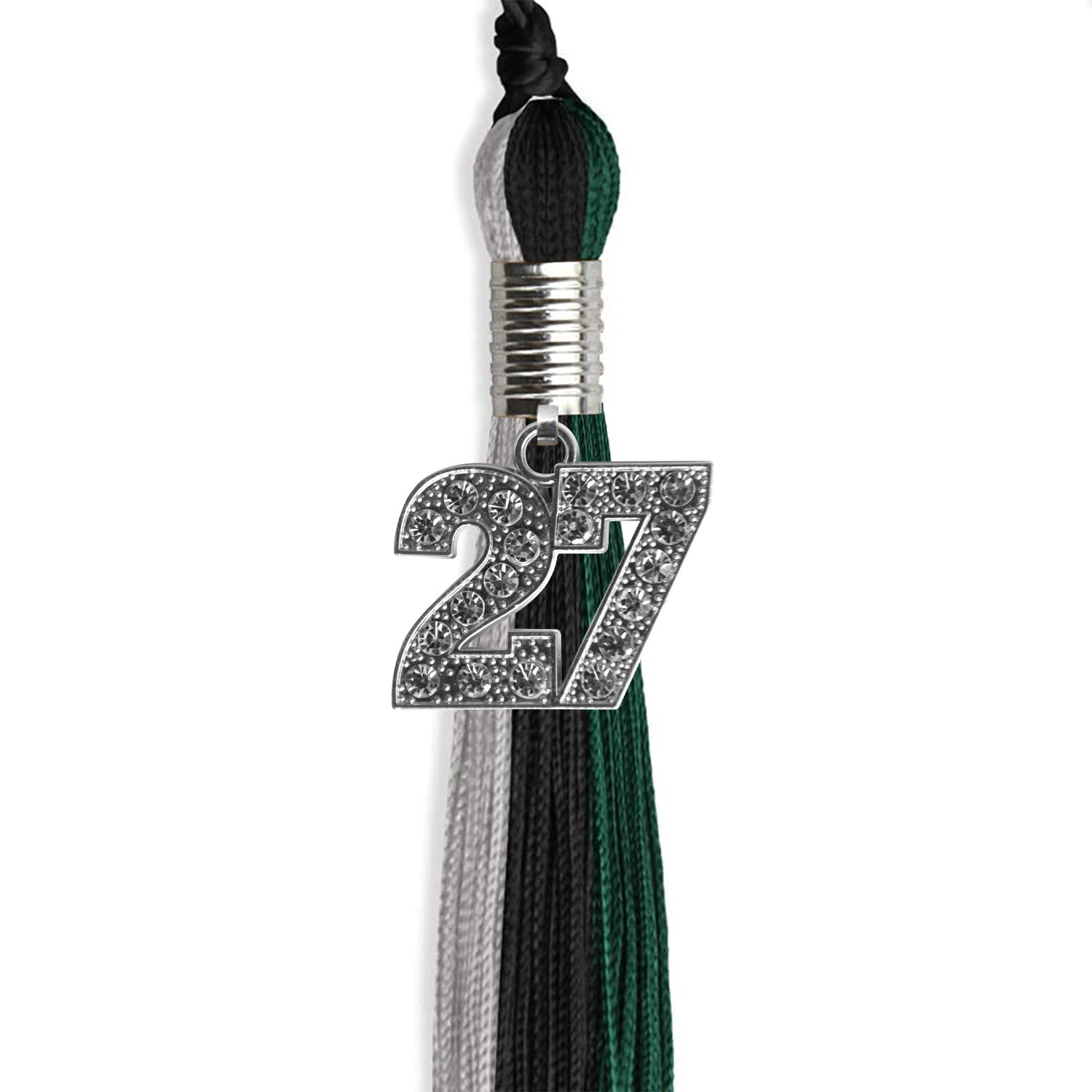 Black/Teal/Grey Graduation Tassel with Silver Bling Charm by Wholesale Grad Supply