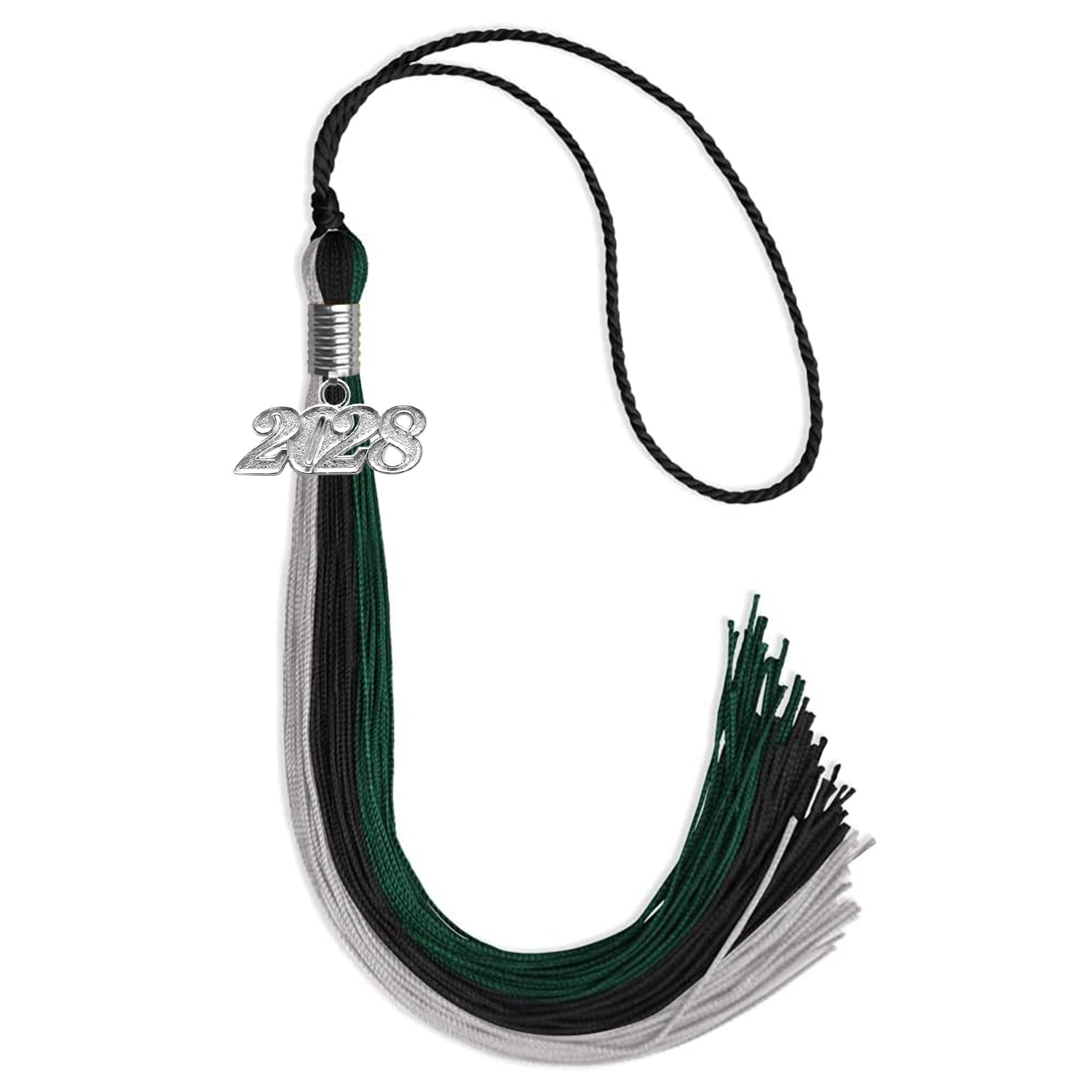 Black/Teal/Grey Graduation Tassel with Silver Bling Charm by Wholesale Grad Supply