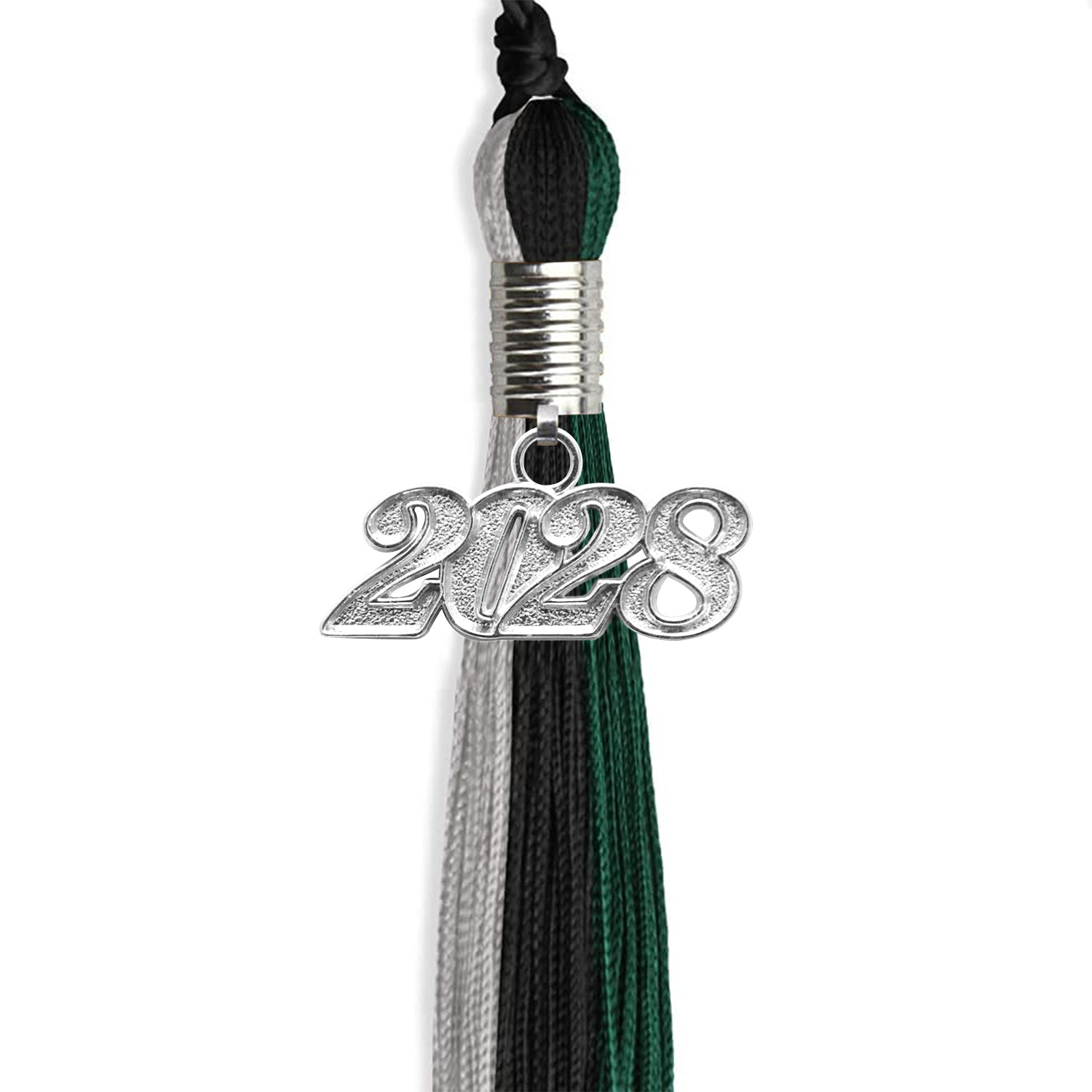 Black/Teal/Grey Graduation Tassel with Silver Bling Charm by Wholesale Grad Supply