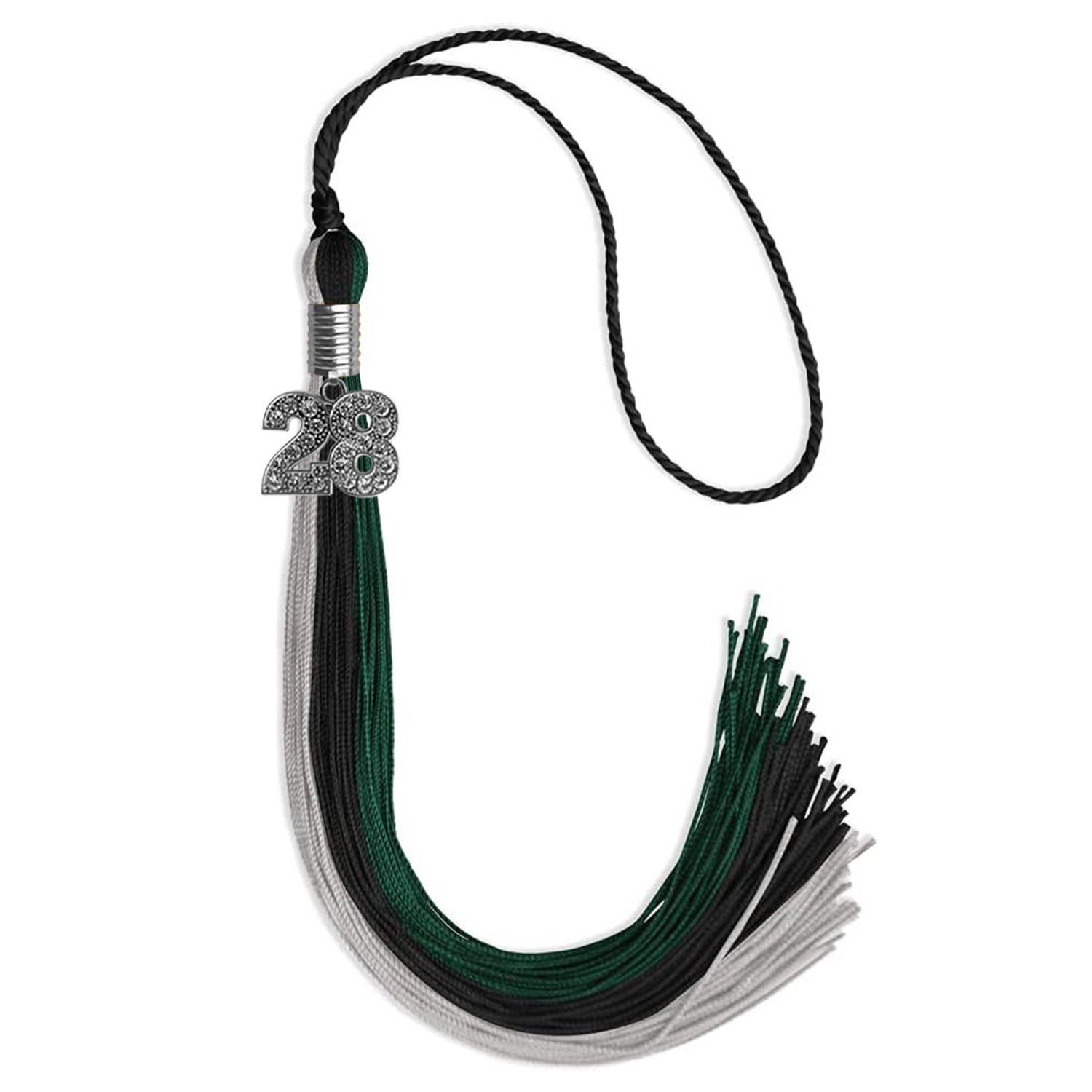 Black/Teal/Grey Graduation Tassel with Silver Bling Charm by Wholesale Grad Supply