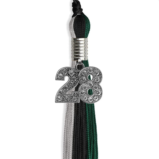 Black/Teal/Grey Graduation Tassel with Silver Bling Charm by Wholesale Grad Supply